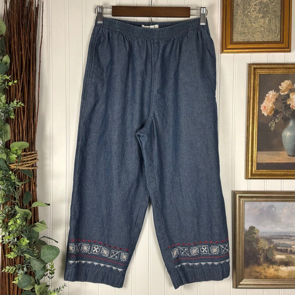 Napa Valley Blues Capris Women Small Blue Excellent Embroidered Hem Elastic Wais